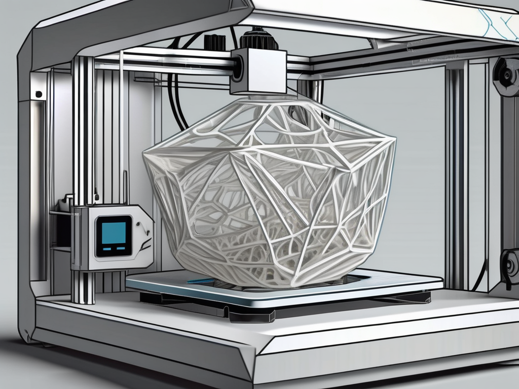 A 3d printer in the process of creating a complex geometric object